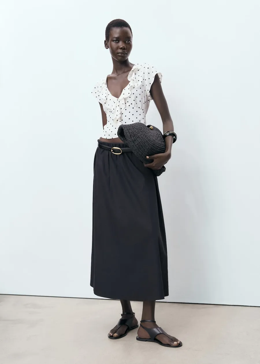Mango, Polka-Dot Blouse with Ruffles 