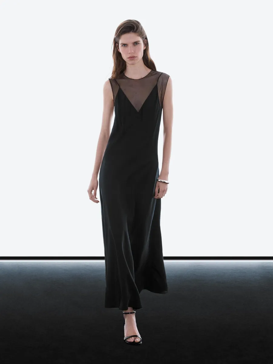Довга сукня з прозорим сегментом, Massimo Dutti