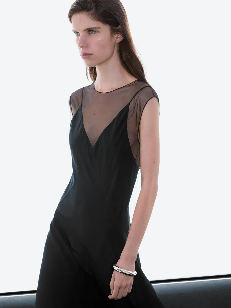 Довга сукня з прозорим сегментом, Massimo Dutti
